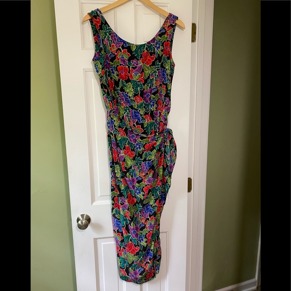 Maggy London Vintage 100% Silk Floral Wrap Dress